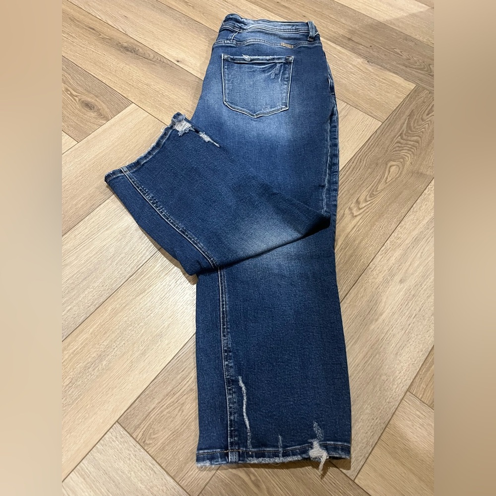 Dark Blue Women's Distressed Stretch Jeans KanCan for Maurice’s Mid-Rise, Ankle